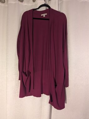 Woman within 1X Open-Front Women's Cardigan Sweater in Plum